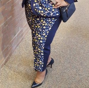 Eloquii Navy and Floral print Crop Pants